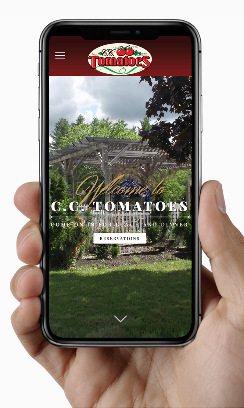 C.C. Tomatoes Restaurant Website Mobile Home Page